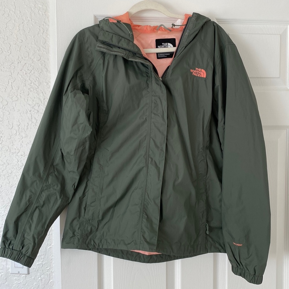 The North Face Green & Peach Rain Jacket
